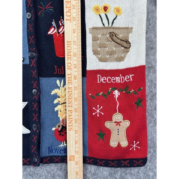 VTG Fall Cardigan Sweater Stitched Knit Months Pumpkin Ghost Grandma Teacher M - Picture 6 of 9